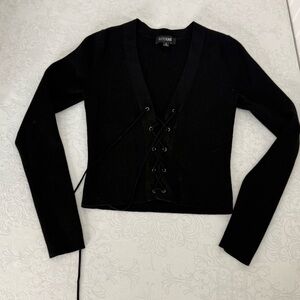 INTERMIX Jeni Lace-Up Rib Knit Top Size Small